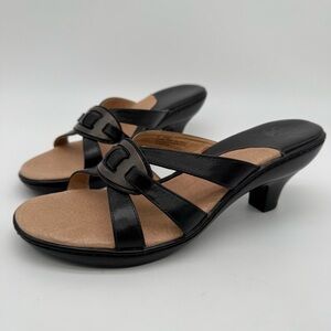 Sofft Black Leather Slip On Heel Sandal Size 9 M Y2K Retro Style